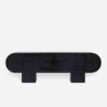 Black Wooden TV Console Curved Door Design Block Legs Modern Minimalist Storage Cabinet