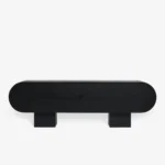 Black Wooden TV Console Curved Door Design Block Legs Modern Minimalist Storage Cabinet