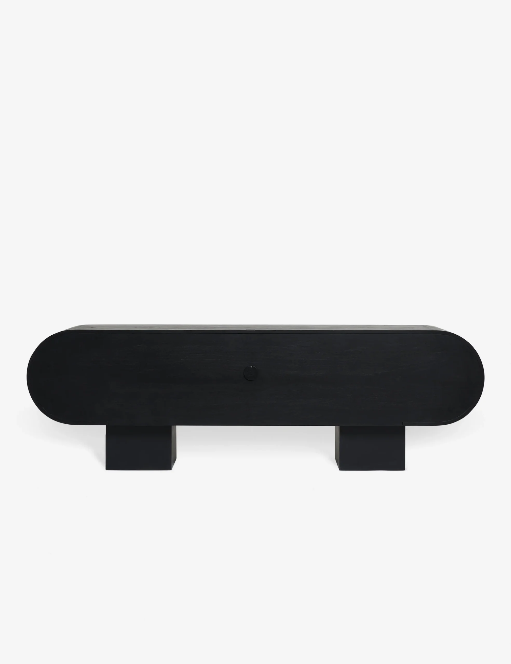 Black Wooden TV Console Curved Door Design Block Legs Modern Minimalist Storage Cabinet