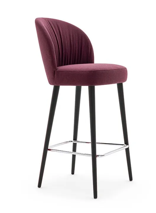 Burgundy Pleated Fabric Bar Stool with Black Metal Legs