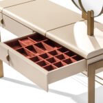 Two Mirror Cream Vanity Table with Gold Frame and Drawers