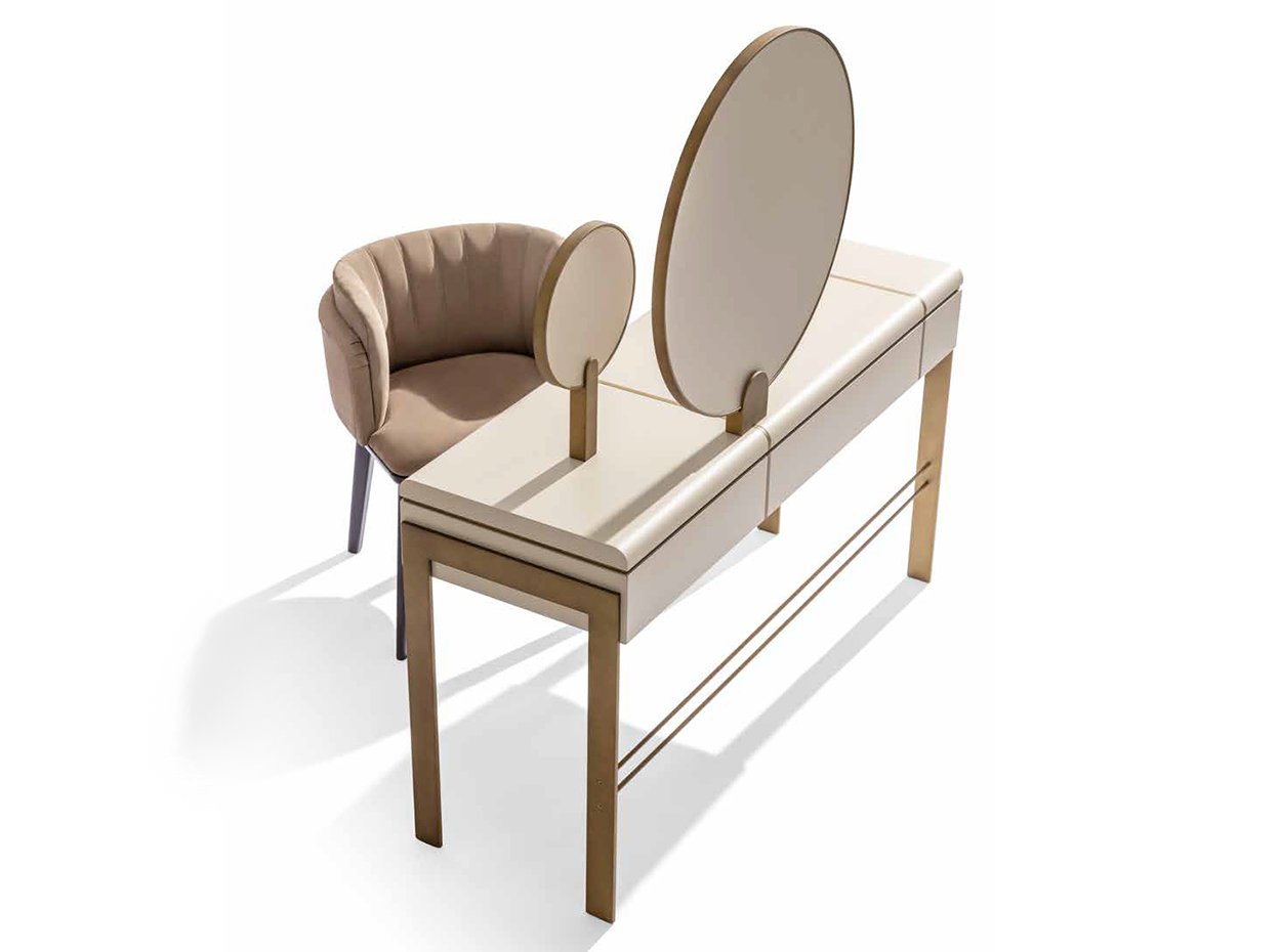 Two Mirror Cream Vanity Table with Gold Frame and Drawers
