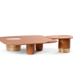 Contemporary Square Pink low wooden and metal coffee table