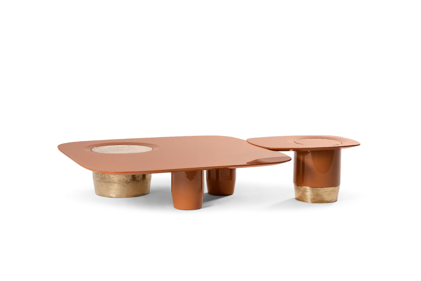 Contemporary Square Pink low wooden and metal coffee table