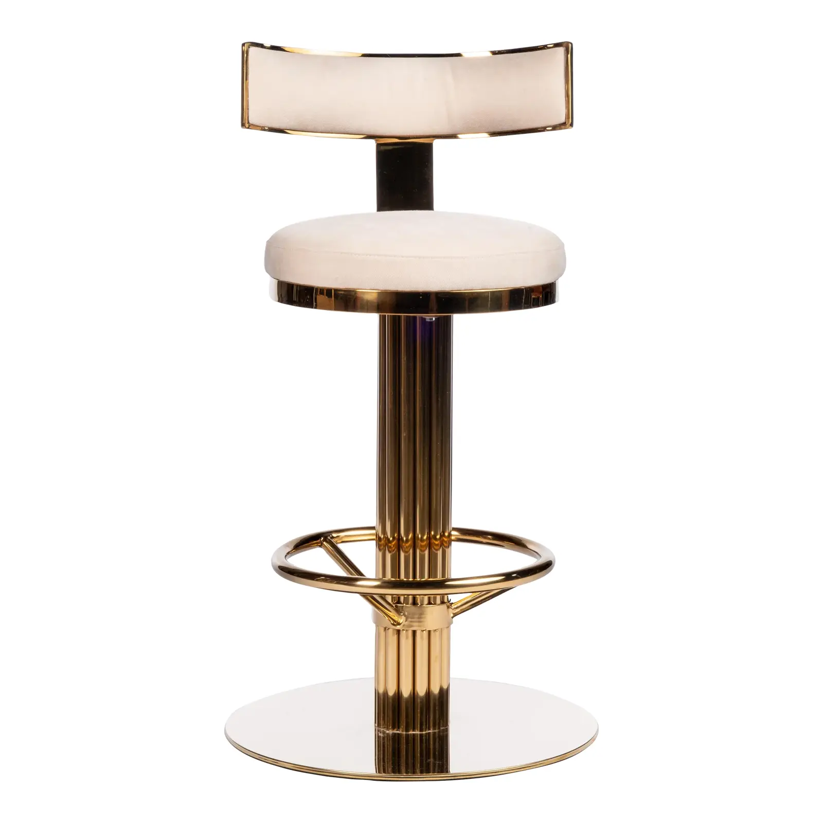 Cream Beige Upholstered Gold Adjustable Swivel Bar Stool