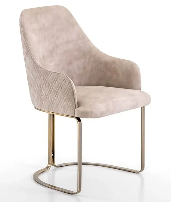 Beige Velvet Upholstered Gold Metal Dining Chair