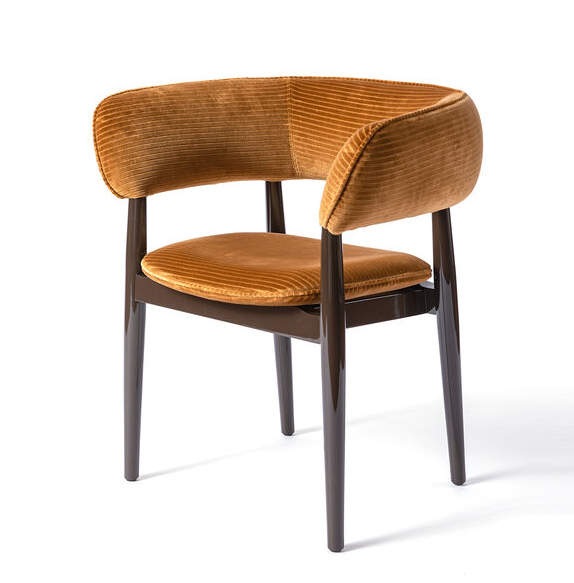 Brown Corduroy Chair Dark Wood Frame Modern Accent Seating