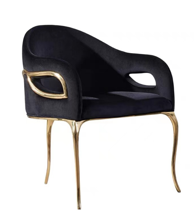 Black Velvet Armchair Gold Metal Frame Luxury Accent Seating