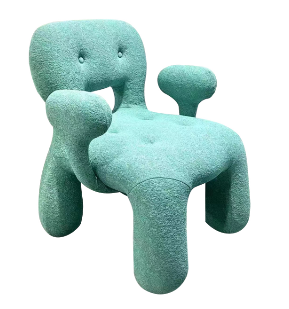 Playful Organic Shaped Teal Boucle Upholstered Accent Armchair