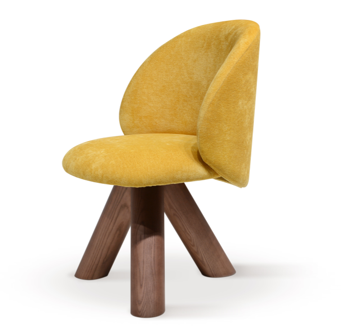 Mustard Velvet Swivel Chair Walnut Wood Legs Modern Accent Seating