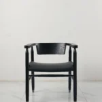 All Black Leather Upholstered Wooden Frame Modern Accent Armchair