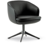 Black Leather Swivel Armchair Modern Metal Star Base Accent Seating