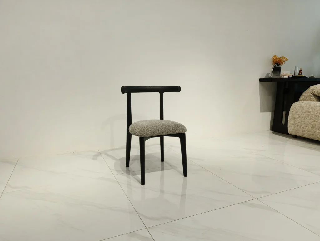 Black Wood Frame Upholstered Boucle Seat Dining Chair