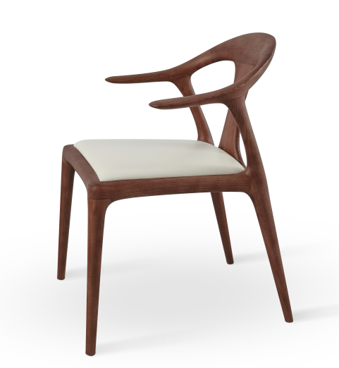 Walnut Wood Armchair Curved Cutout Frame Cream Leather Seat Modern Accent