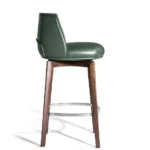 Dark Green Leather Upholstered Walnut Wood Bar Stool with Footrest