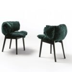Emerald Velvet Puffy Chair Black Wood Frame Modern Accent Seating