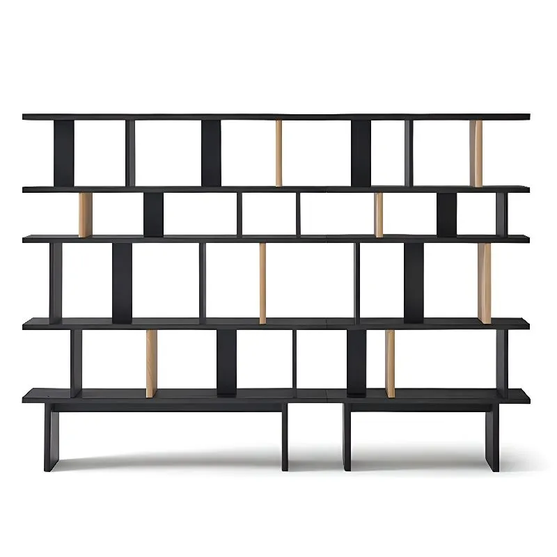 Geometric Grid Two Tone Wooden Open Display Shelf Bookcase