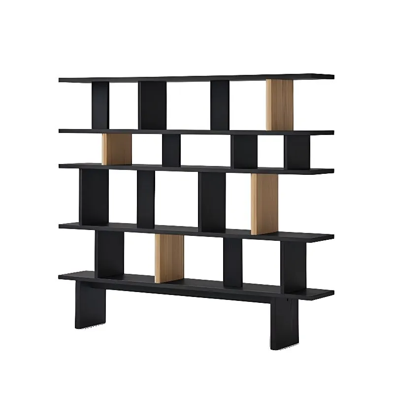 Geometric Grid Two Tone Wooden Open Display Shelf Bookcase