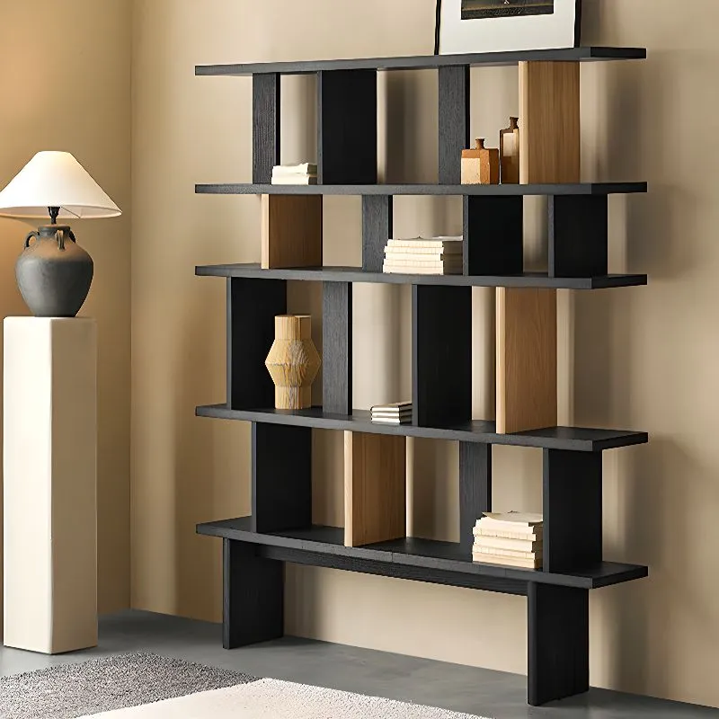 Geometric Grid Two Tone Wooden Open Display Shelf Bookcase