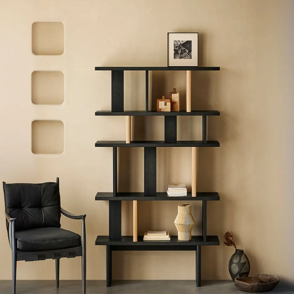 Geometric Grid Two Tone Wooden Open Display Shelf Bookcase