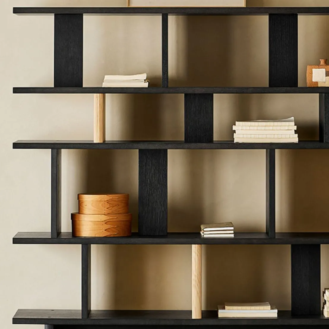 Geometric Grid Two Tone Wooden Open Display Shelf Bookcase