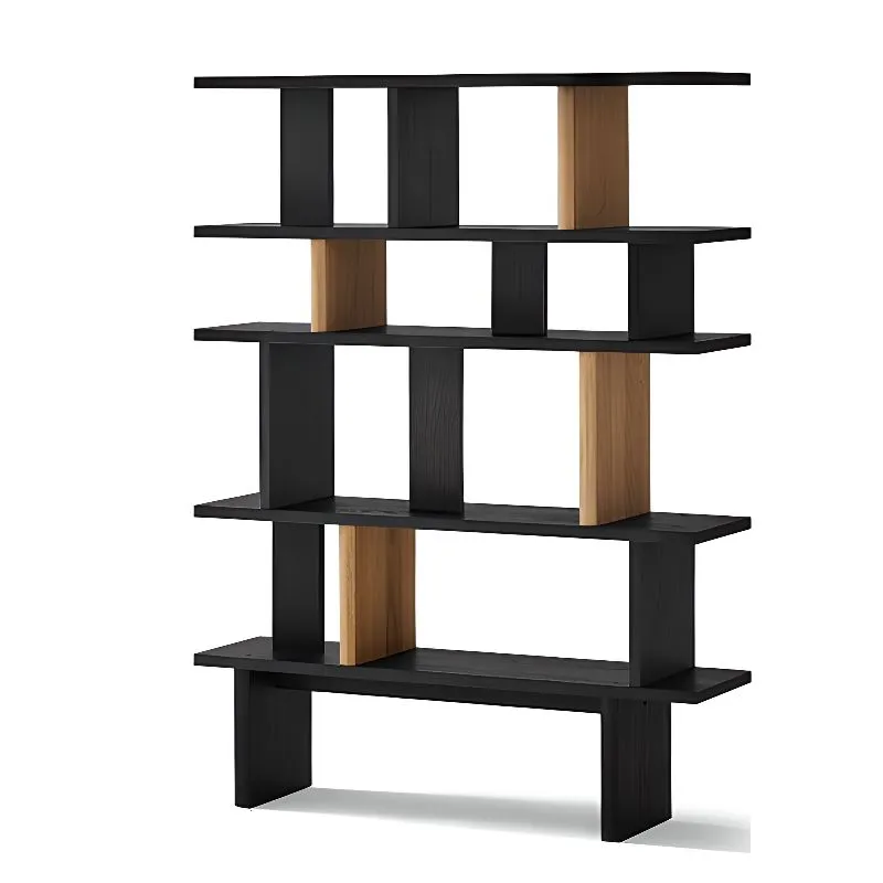 Geometric Grid Two Tone Wooden Open Display Shelf Bookcase