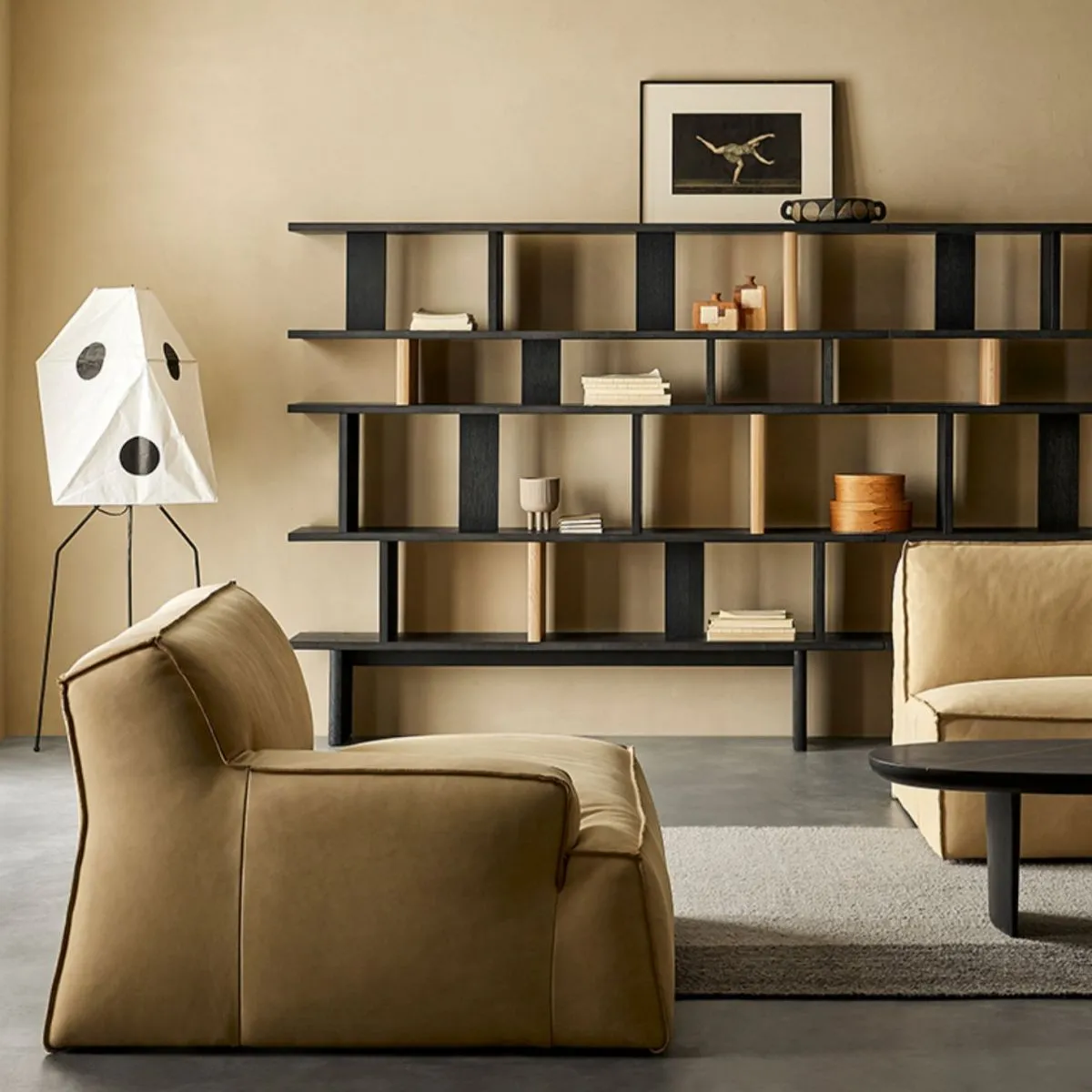 Geometric Grid Two Tone Wooden Open Display Shelf Bookcase