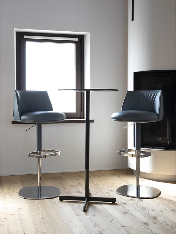 Grey Leather Adjustable Swivel Bar Stool with Chrome Base