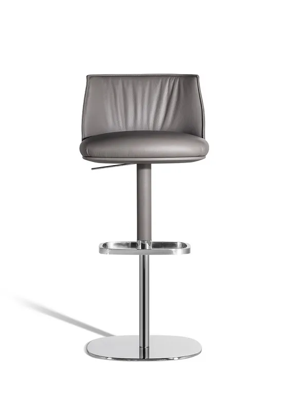 Grey Leather Adjustable Swivel Bar Stool with Chrome Base