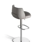 Grey Leather Adjustable Swivel Bar Stool with Chrome Base