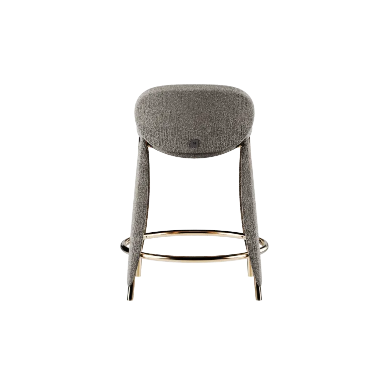 Grey Textured Fabric Bar Stool with Gold Metal Frame