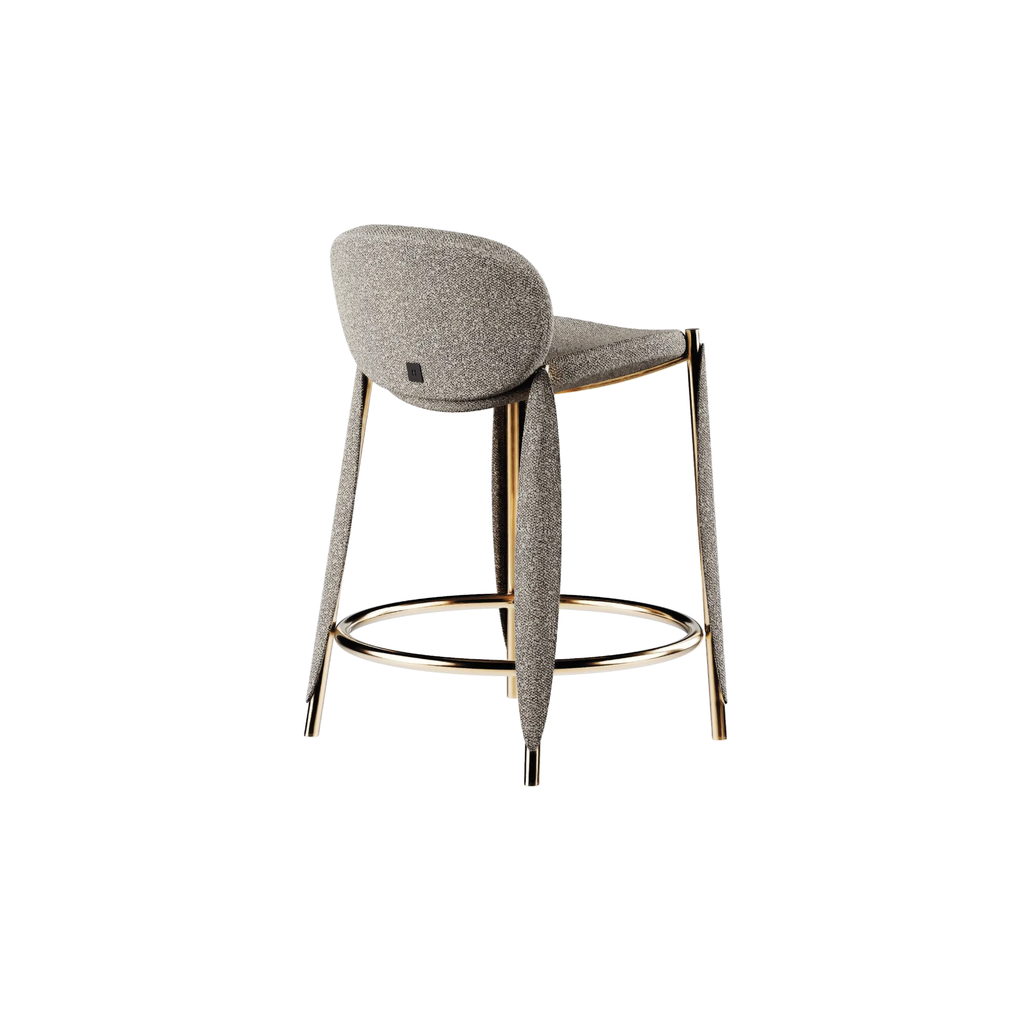 Grey Textured Fabric Bar Stool with Gold Metal Frame