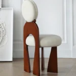 Cream Sherpa Cushion Chair Dark Wood Frame Modern Accent Seating