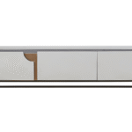 Marbled-Accent TV Console Textured Metal Panels Drawer Storage