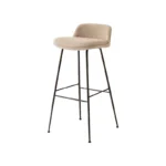 Light Beige Fabric Upholstered Metal Leg Bar Stool