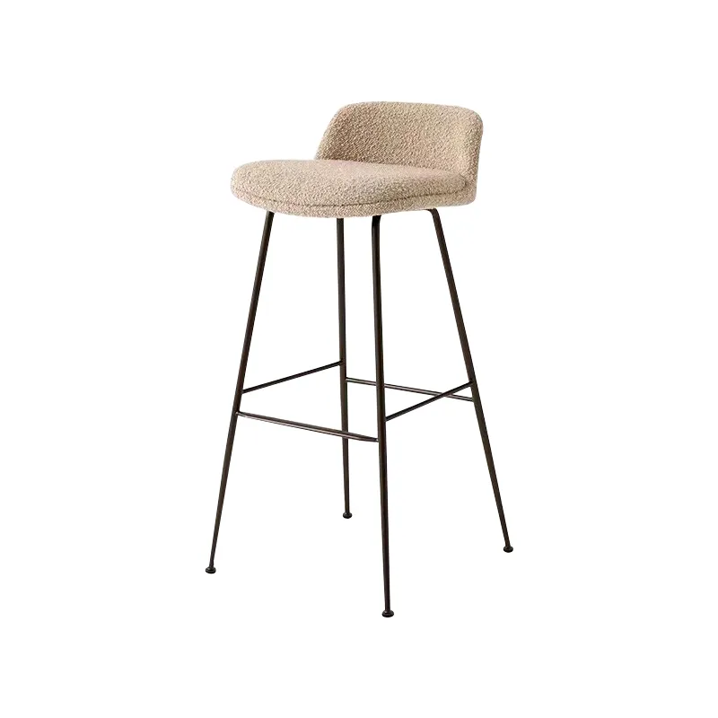 Light Beige Fabric Upholstered Metal Leg Bar Stool