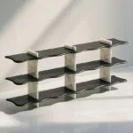 Marble and Wood Three Tier Floating Wall Mounted Shelf