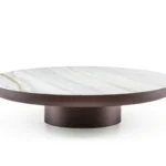 Minimalist Green Marble Round Coffee Table Metal Pedestal