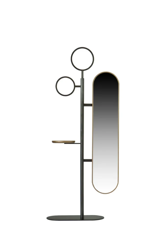 Modern Coat Stand with Full Length Silver Mirror and Storage Shelf