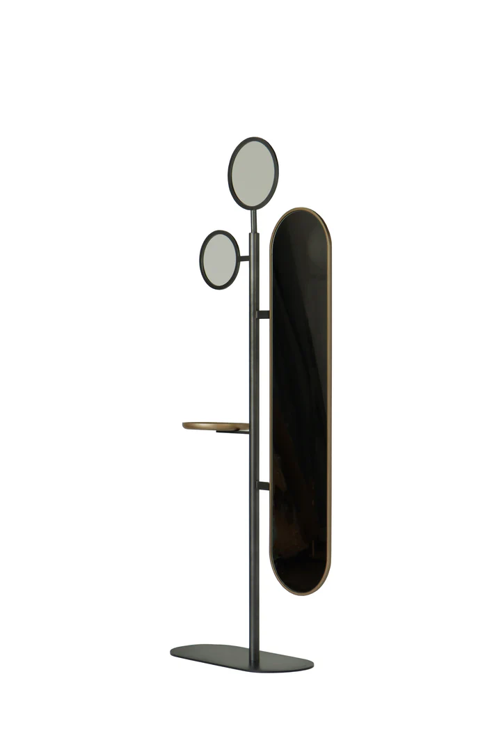 Modern Coat Stand with Full Length Silver Mirror and Storage Shelf