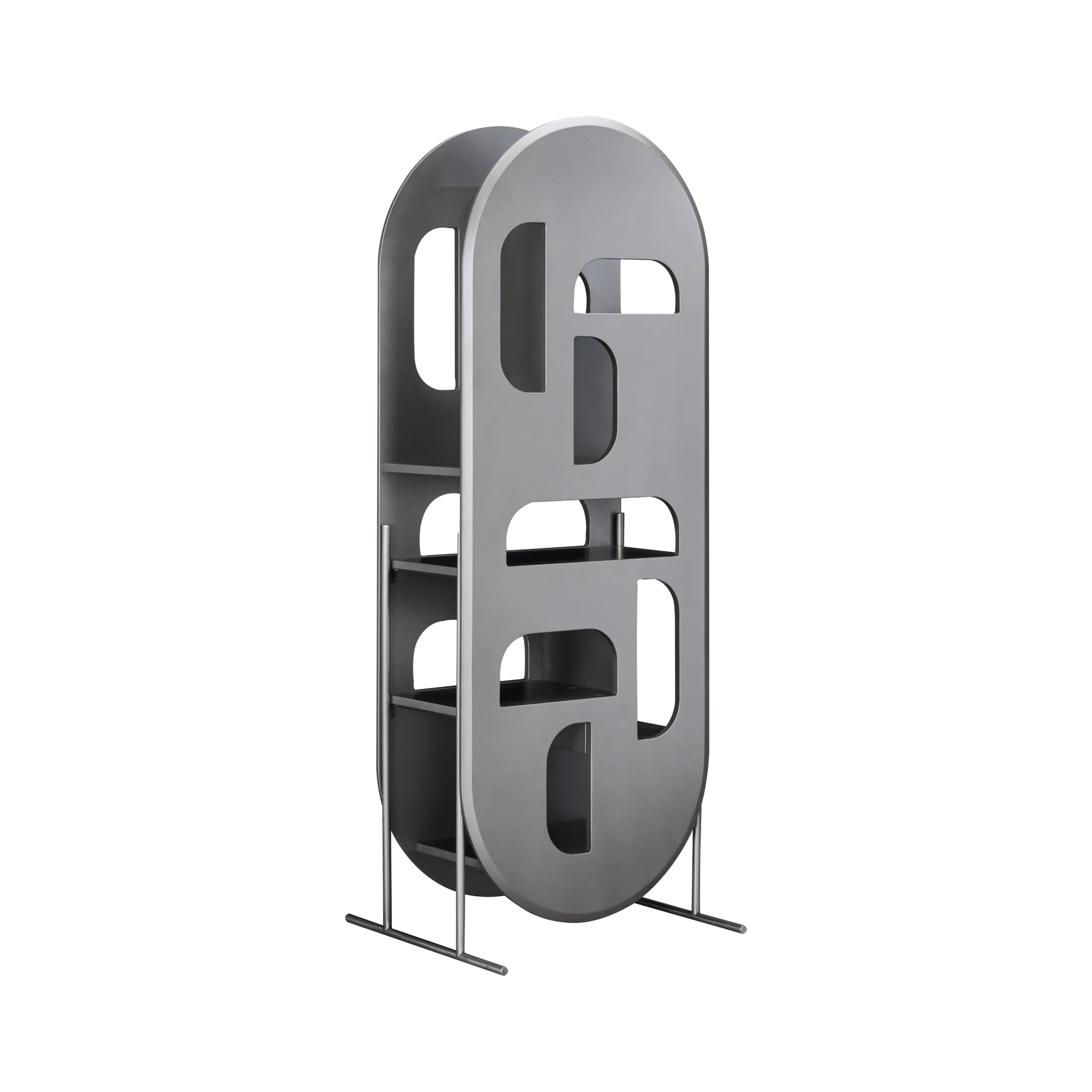 Modern Curved Metal Frame Open Display Shelf with Cutout Compartments