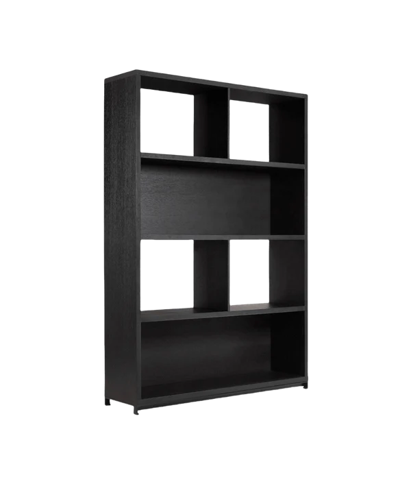 Modern Matte Black Wooden Multi Compartment Open Display Shelf Bookcase