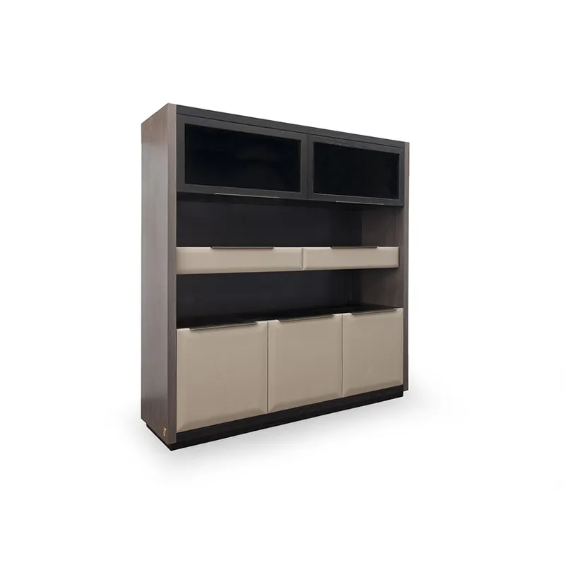 Modern Two Tone Wooden Display Shelf with Closed Storage Cabinets