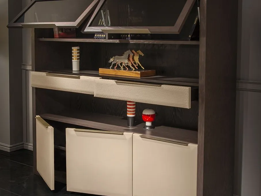 Modern Two Tone Wooden Display Shelf with Closed Storage Cabinets