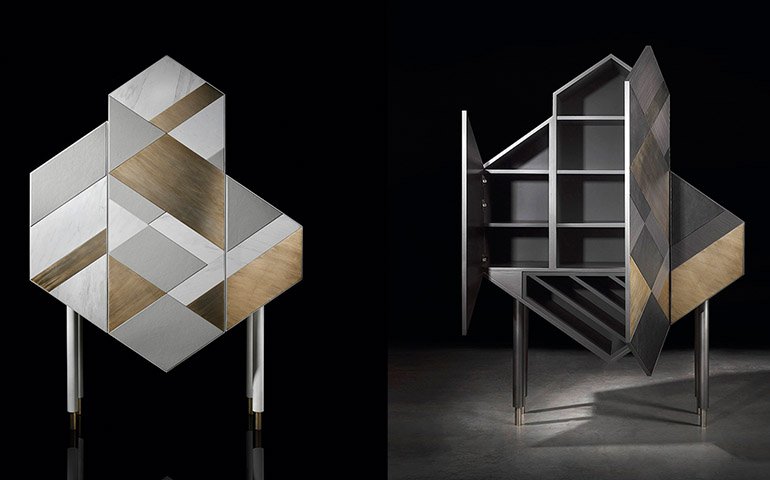 Geometric Wood Cabinet Hexagonal Shape Multi-Tone Modern Artistic Furniture