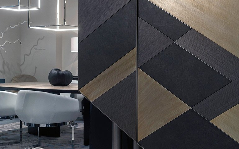 Geometric Wood Cabinet Hexagonal Shape Multi-Tone Modern Artistic Furniture