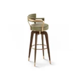 Olive Green Upholstered Walnut Wood Counter Bar Stool