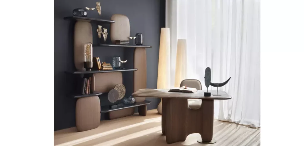 Organic Curved Wooden Wall Mounted Multi Tier Display Shelf
