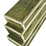 Olive-Green Nested Drawer Set Gold-Trim Textured Finish Compact Storage