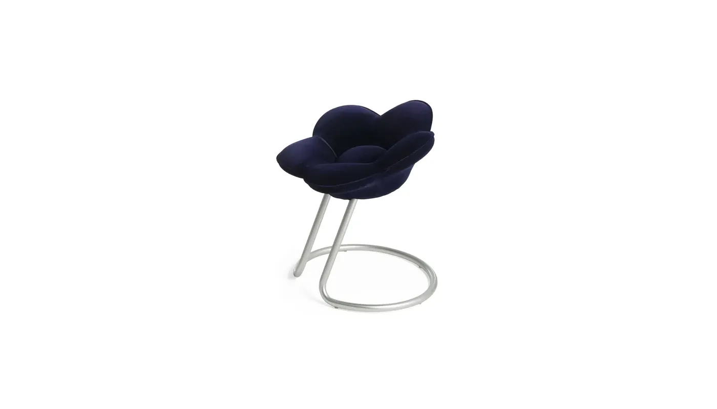 Red Velvet Flower Shaped Upholstered Metal Frame Bar Stool